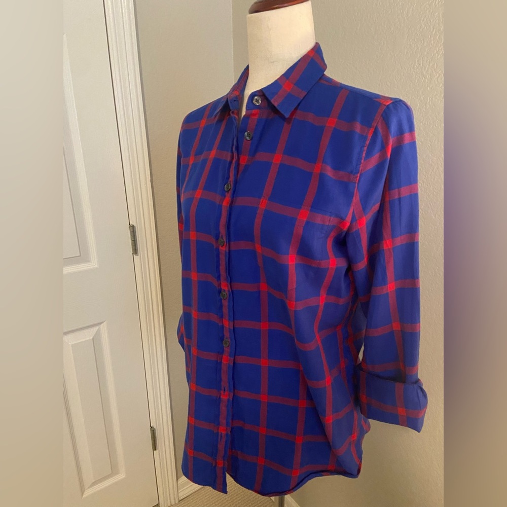 J.crew royal blue flannel top. 100% cotton. Sz Small
